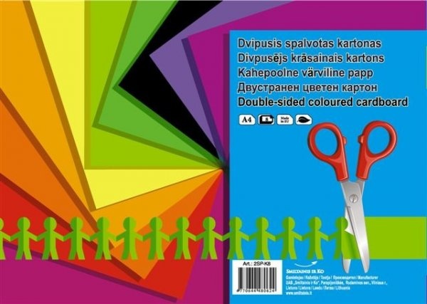 Kartonas SMLT, A4, 190 g, spalvotas, dvipusis, 8 lapai