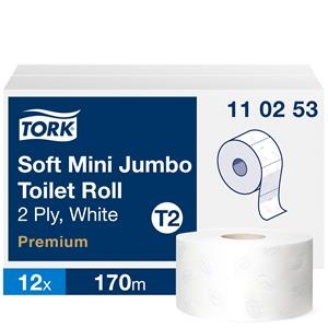 Tualetinis popierius Tork PREMIUM MINI JUMBO T2 110253,2 sl.,9.7cm x 170m,balta sp.,12 vnt.