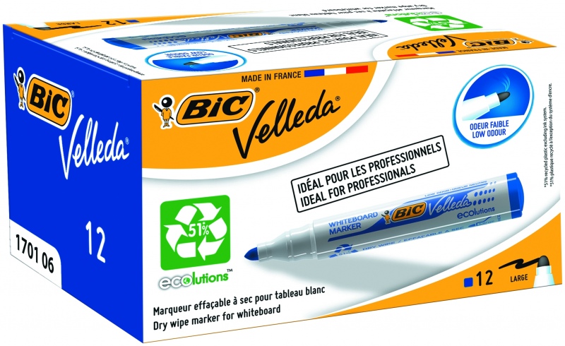 Bic Žymeklis baltai lentai Velleda 1701 1-5 mm, mėlynas, pakuotėje 12 vnt. 525826