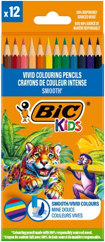 BIC Spalvoti pieštukai Kids Smooth 12 spalvų rinkinys
