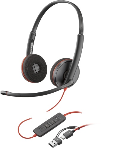 Poly Blackwire 3220 Stereo Laidinės ausinės, USB-C, USB-C/A Adapter (Bulk), Juoda